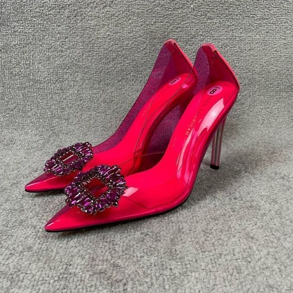 NEW Good American Cinderella Hot Pink Embellished Pump Heels Women’s 8 - Picture 1 of 6